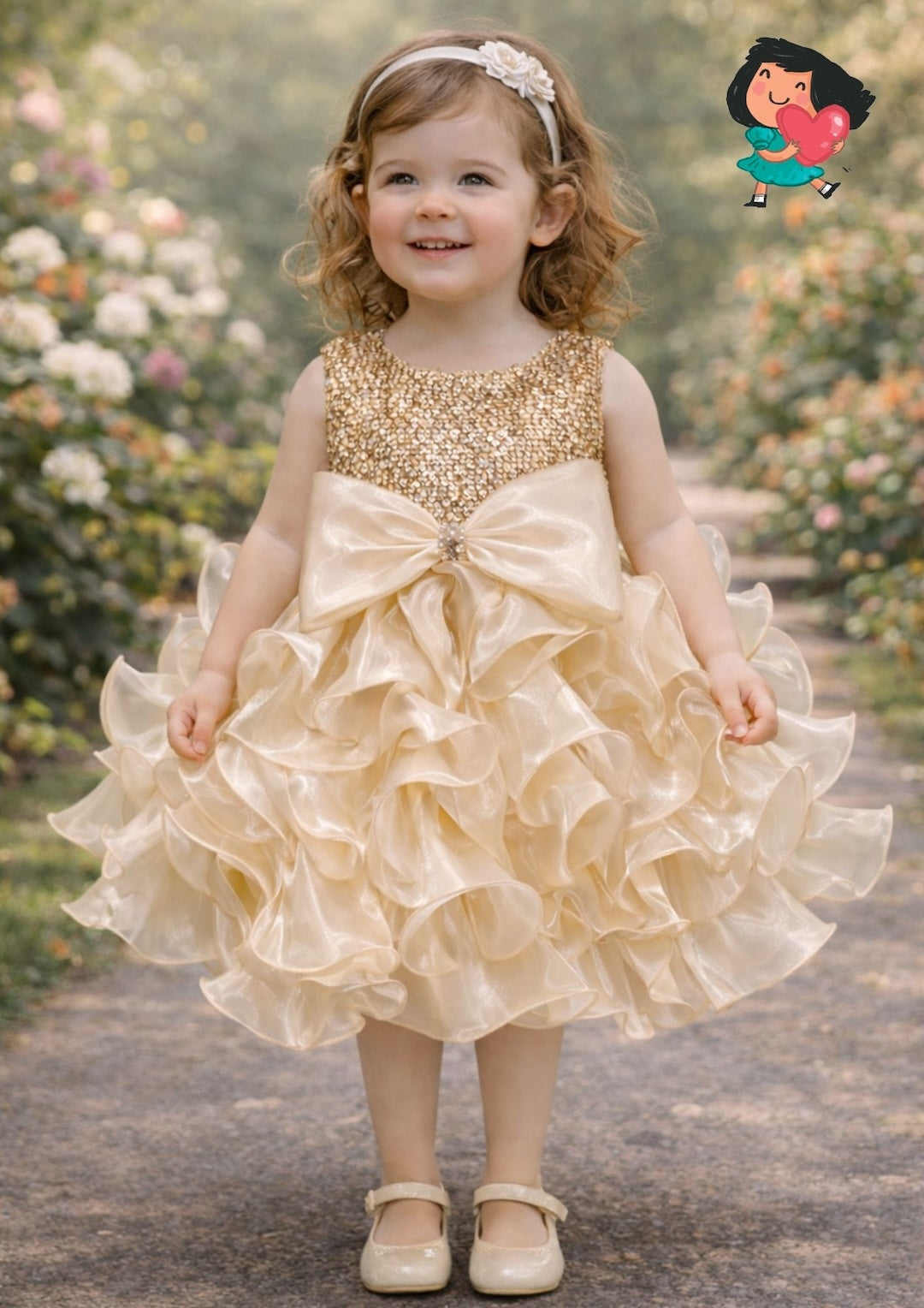 Golden Blossom Ruffle Dress