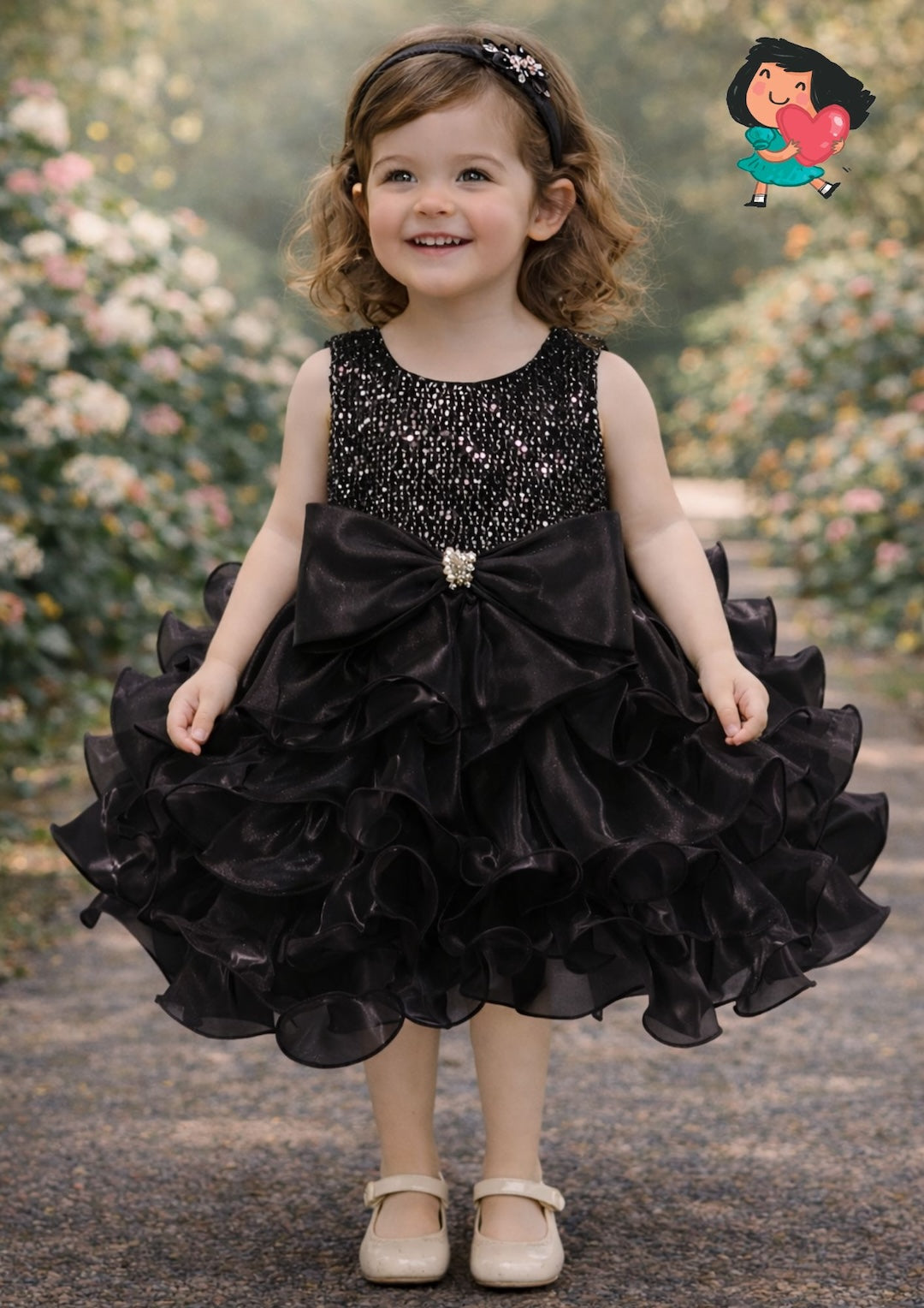 Black Blossom Ruffle Dress