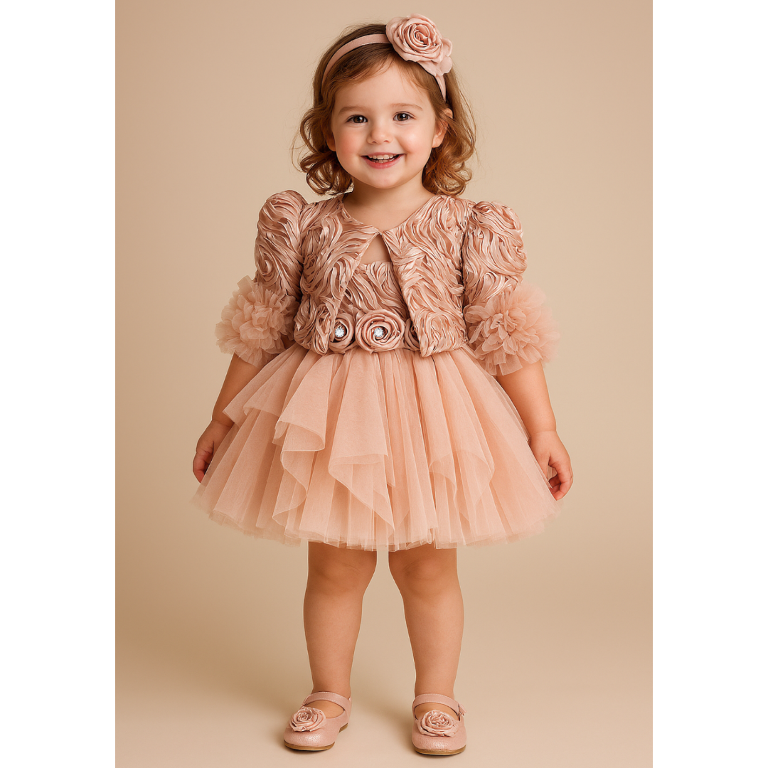 The Ruffles & Rose Frock with Jacket- Cadbury