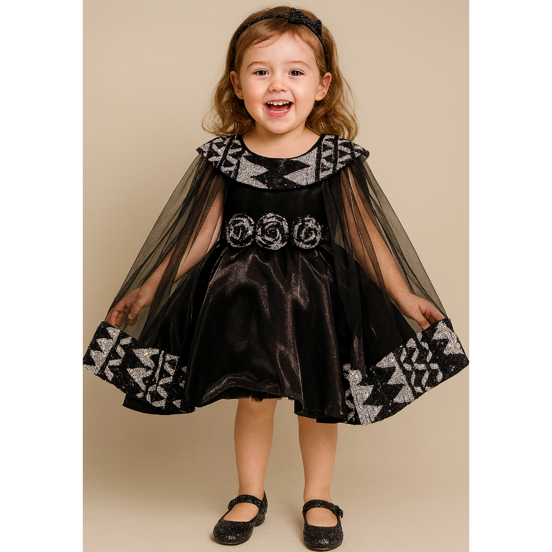 Sequin Cape Frock Black