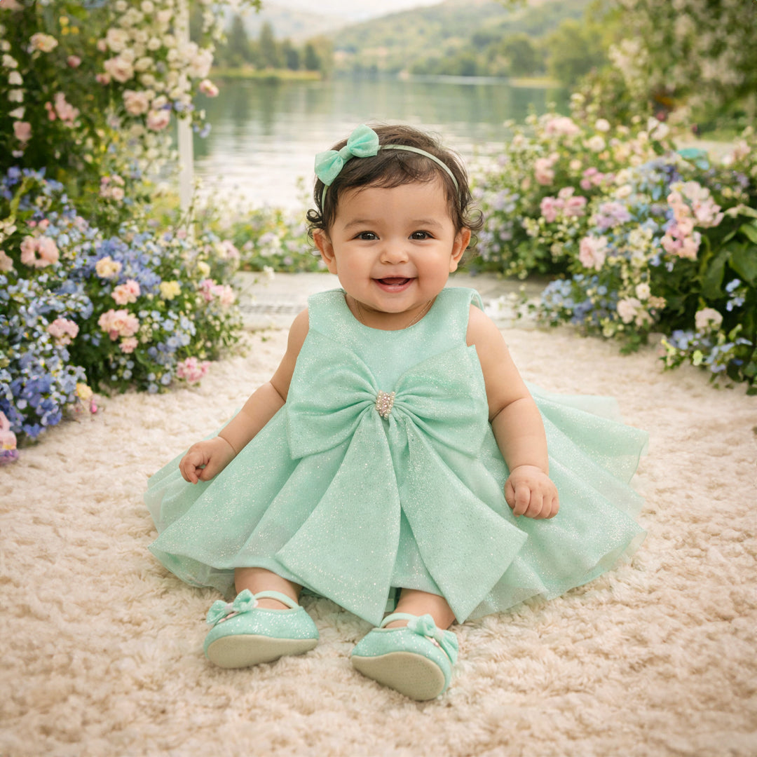 Baby girl wearing yellow crinkle bow dress sitting in a floral garden
Infant in yellow crinkle party dress with oversized bow and headband
Baby girl birthday outfit in soft yellow crinkle fabric with bow detail
Yellow baby girl dress with large bow and matching shoes outdoor photoshoot
Cute baby in textured crinkle dress with pearl bow sitting on rug
Baby girl special occasion dress in yellow crinkle fabric with accessories
Infant photoshoot outfit yellow bow dress with headband and shoes
Baby girl luxury p